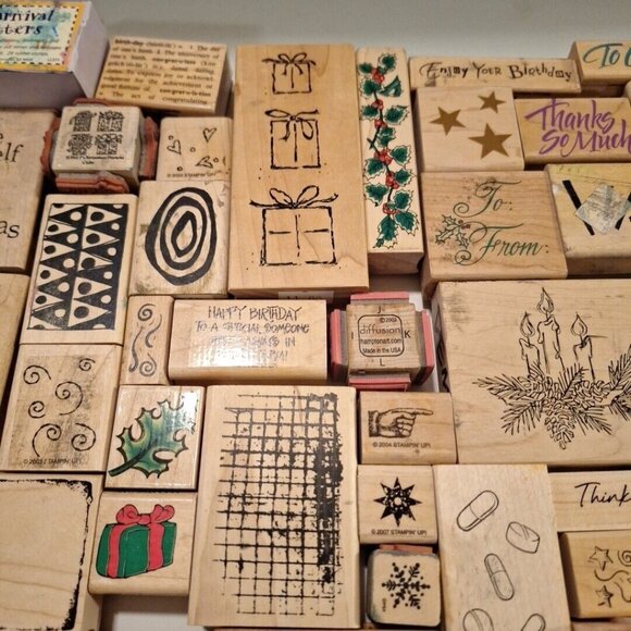 Wood Mounted Rubber Stamps Lot 85+ Holiday Christmas Birthday Various Designs - Picture 3 of 10